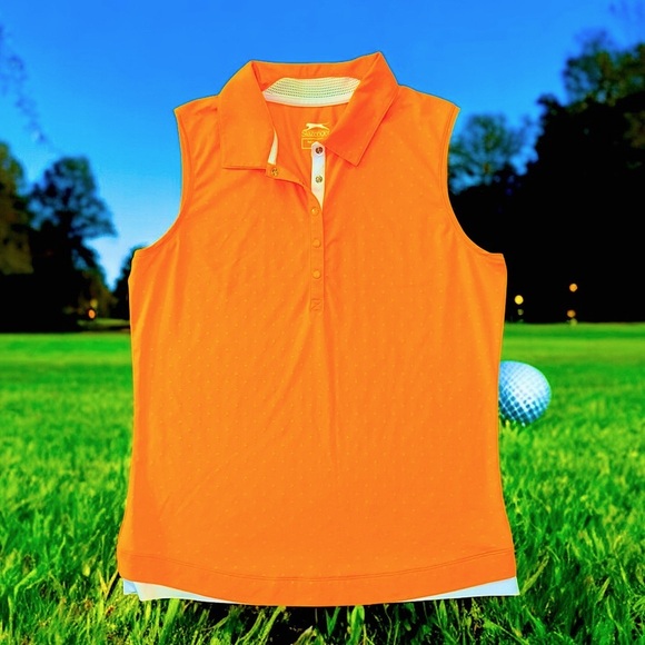 Slazenger Women’s Orange Sleeveless Golf Tennis Polo Shirt Med Athletic Top EUC! - Picture 2 of 4